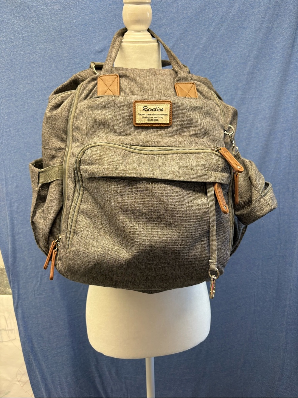 Gray Canvas Gender Neutral Diaper Bag